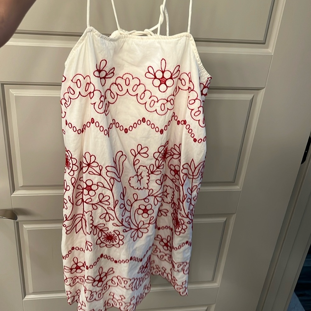Zara White and Red Patterened Dress